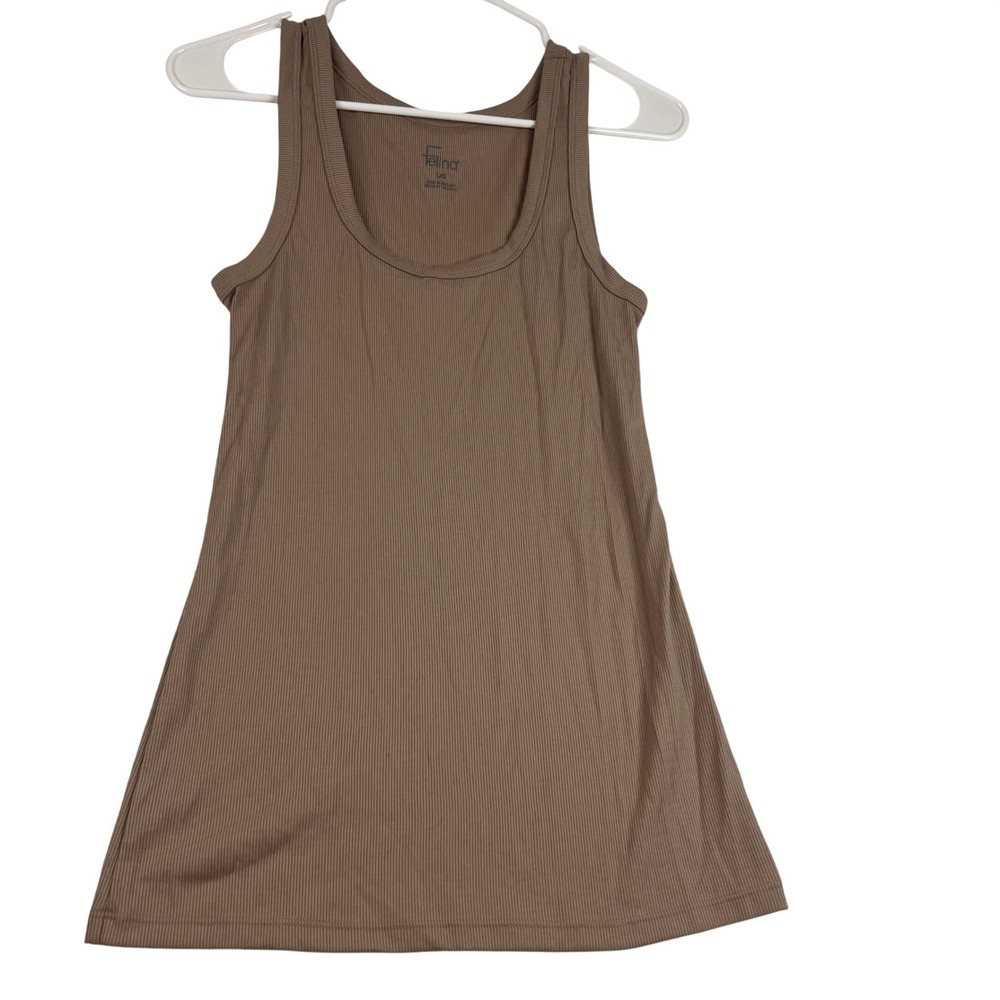 Felina Ribbed Scoop Neck Tank Top Taupe Brown Cotton Blend